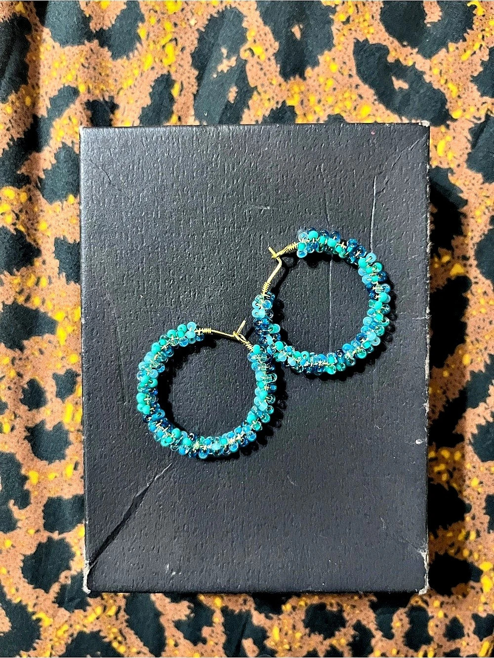 Blue Beaded Hoop Earrings Like New
